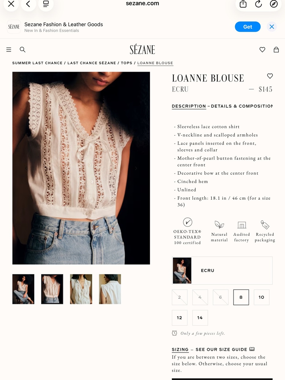 Sezane Ecru Lace V-Neck Camisole